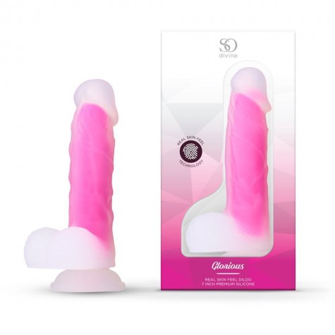 Ярко-розовый фаллоимитатор-реалистик So Divine Glorious Real skin feel pink dildo - 19 см.