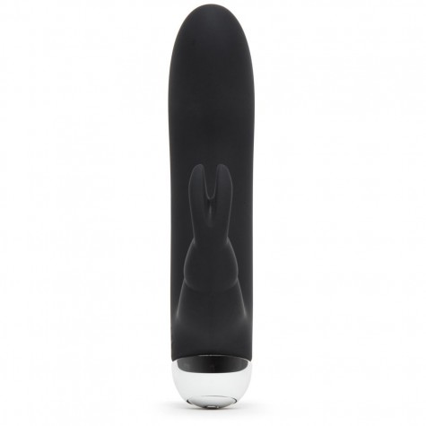 Черный вибратор с клиторальным отростком Greedy Girl Mini Rabbit Vibrator - 14 см.